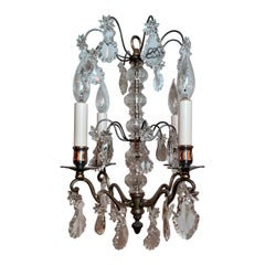 Antique French Petite Silvered Bronze and Crystal Chandelier, Circa 1890's