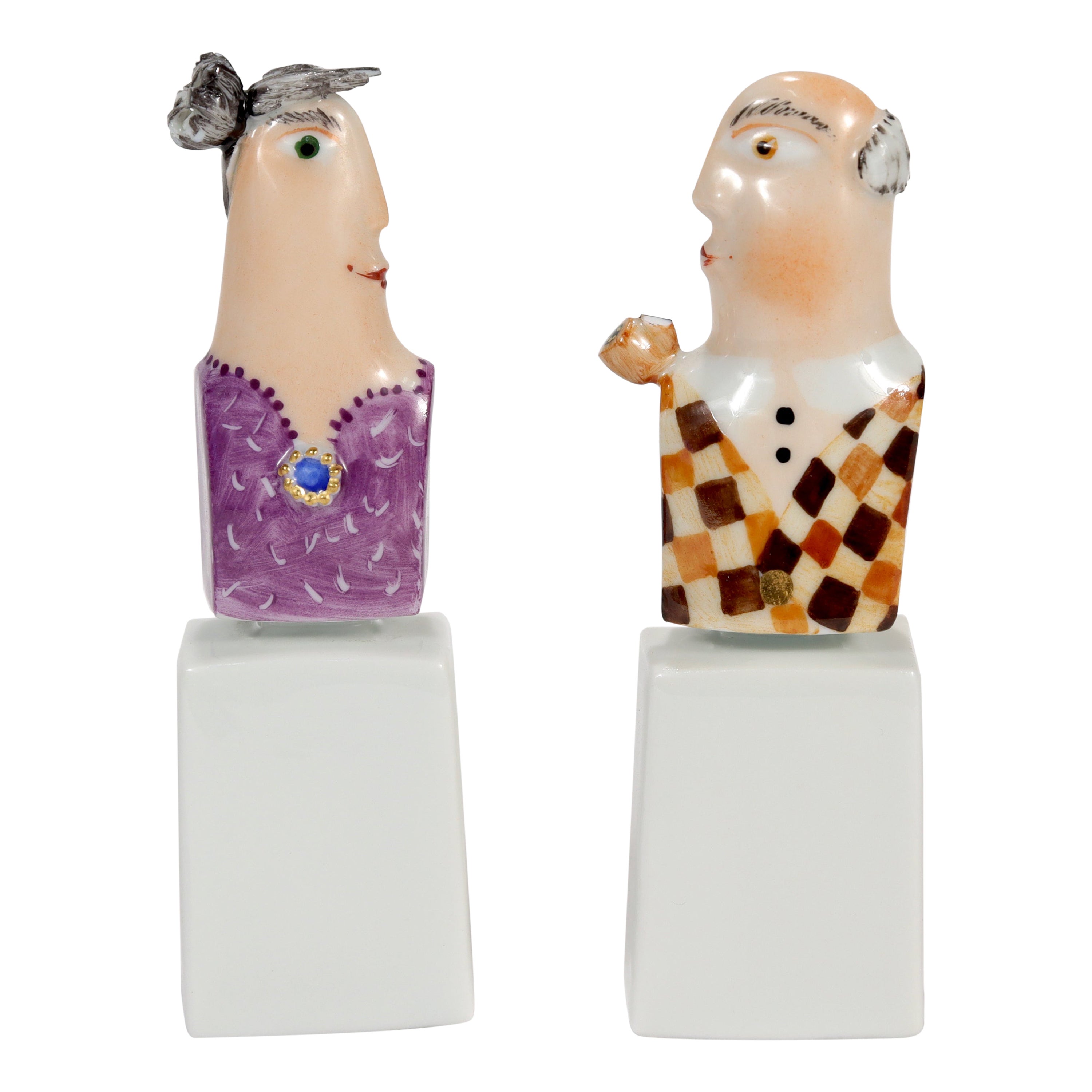 Meissen Porcelain Figurine Busts of a Man & Woman by Peter Strang