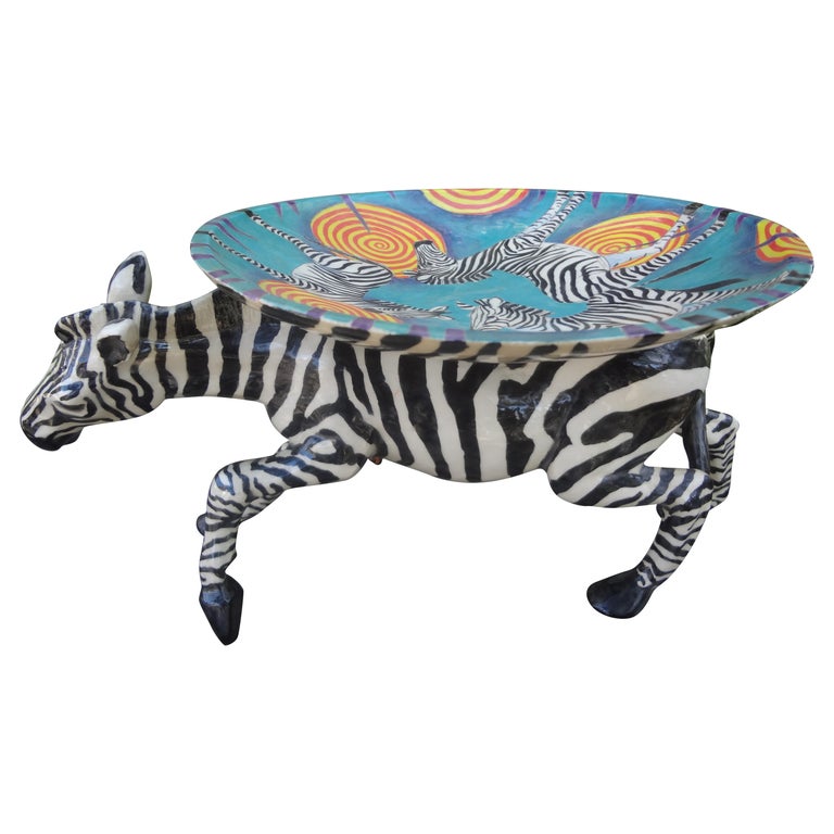 Vintage Glazed Ceramic Zebra Bowl at 1stDibs