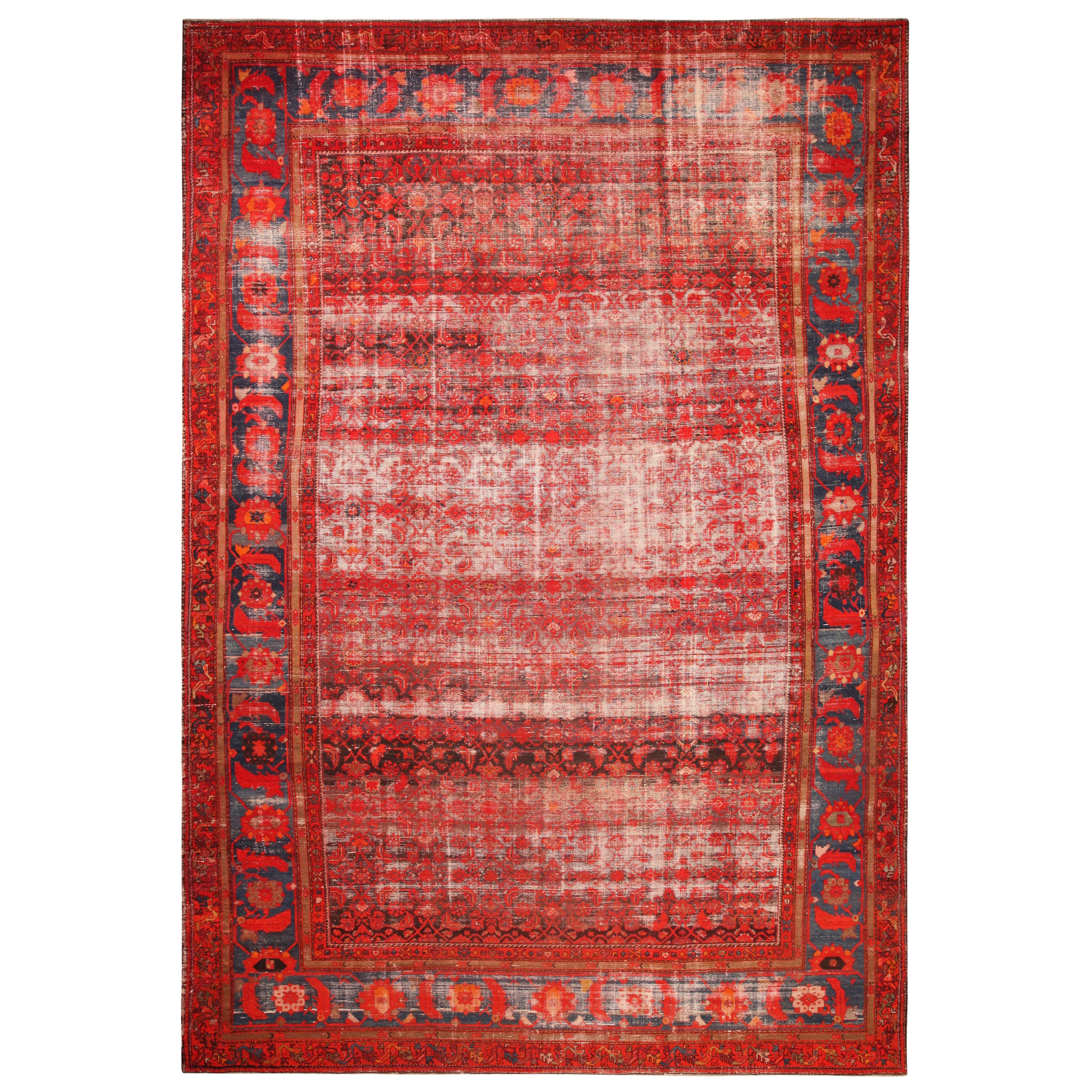 Shabby Chic Antique Persian Malayer Rug. Size: 12 ft 8 in x 19 ft 9 in  For Sale