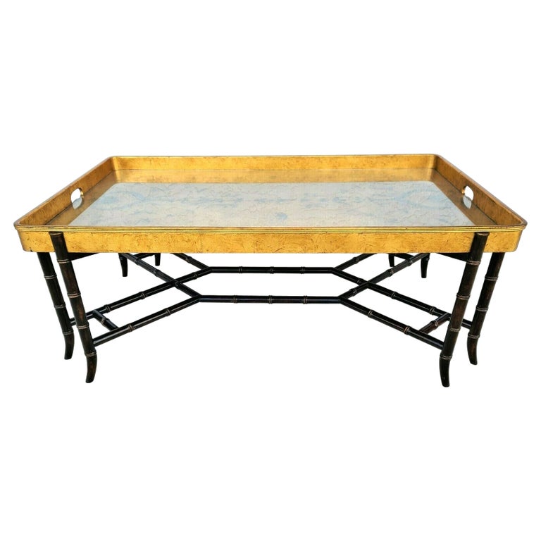 EJ VICTOR Gilt Tray Bamboo Cocktail Coffee Table For Sale