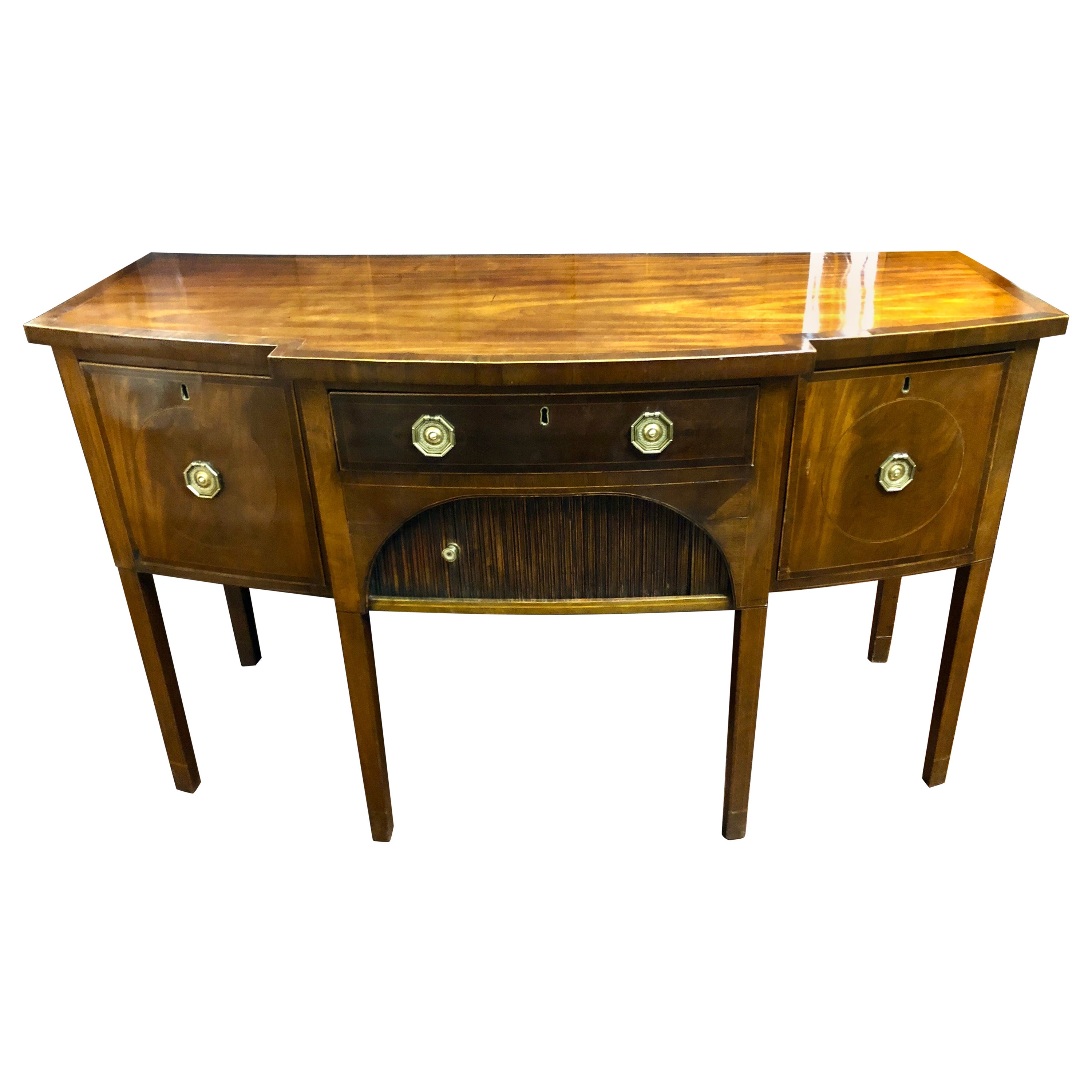 Late 18th C. English Inlaid Mahogany Hepplewhite Style Shaped Front Sideboard For Sale