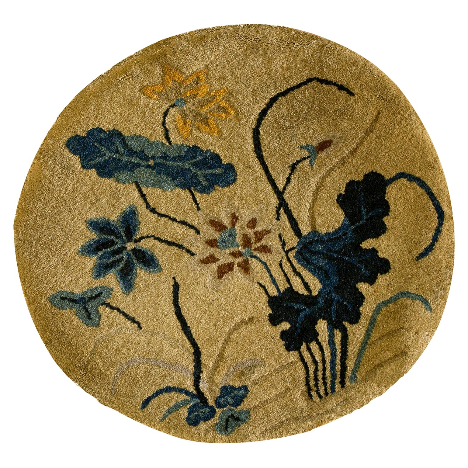 Runder chinesischer Art-déco-Teppich aus den 1920er Jahren ( 2' R - 62 cm)