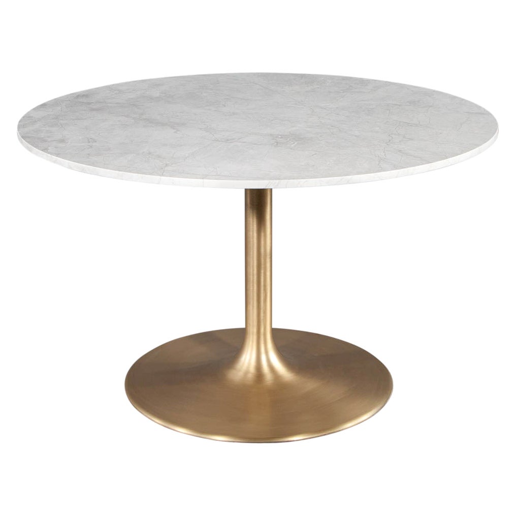 Custom Modern Round Stone Top Table with Brass Tulip Base