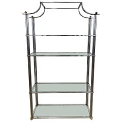 Mid-Century Modern Chrome and Glass Etagere Etegere Library Shelving