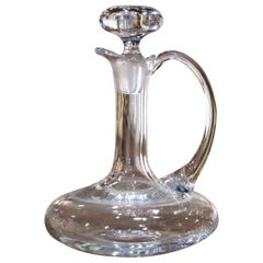 Vintage Mid-Century French Glass Wine Carafe Decanter with Stopper and Handle