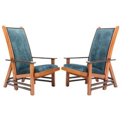 Two Oak Art Deco Modernist Lounge Chairs by Dick van Luijn, 1920s