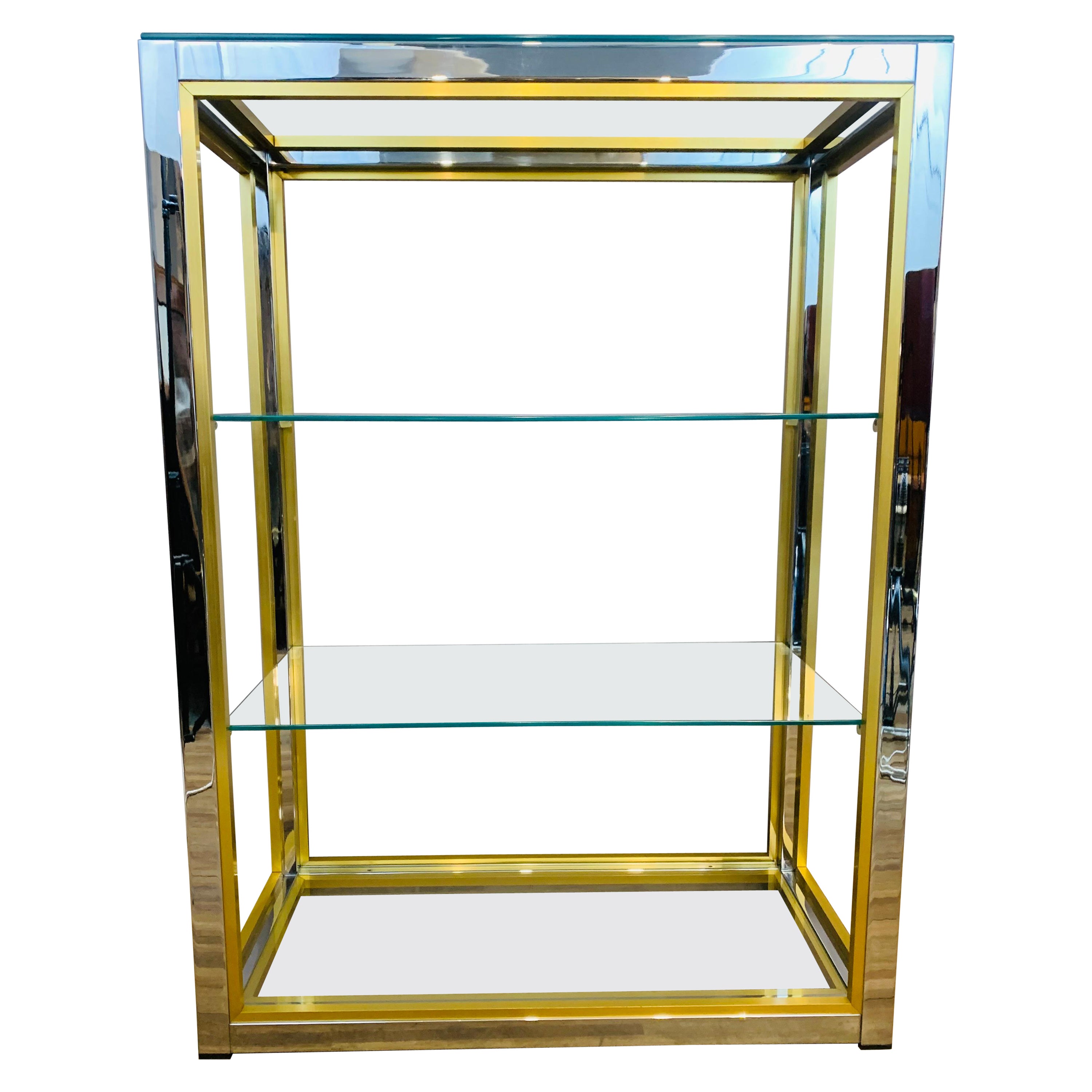 Chrome Tubular Étageré with Smoked Glass Shelves For Sale at 1stDibs