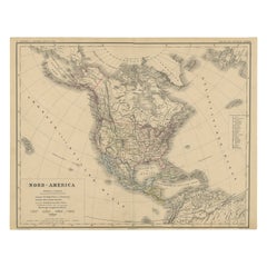 Old Originale antike deutsche Karte Nordamerikas, um 1870