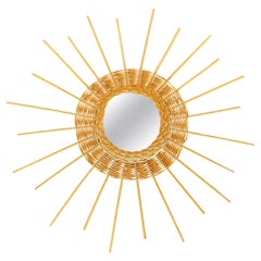 Vintage Wicker Sun Mirror from the 1950s