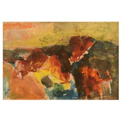 Niels Bcklin, artiste suédois, huile sur panneau, paysage moderniste