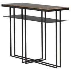 Cross Binate Side Table — Blackened Steel Frame — Patinated Brass Top