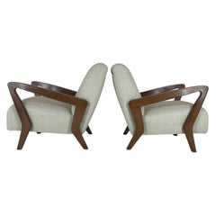 Gio Ponti Pair of Beech Armchairs 50s in "Marco" Fabric by Nobilis Paris Italy