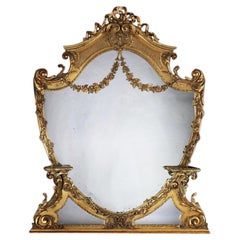 Large 19th Century Victorian Giltwood and Gesso Overmantel Mirror of Cartouche