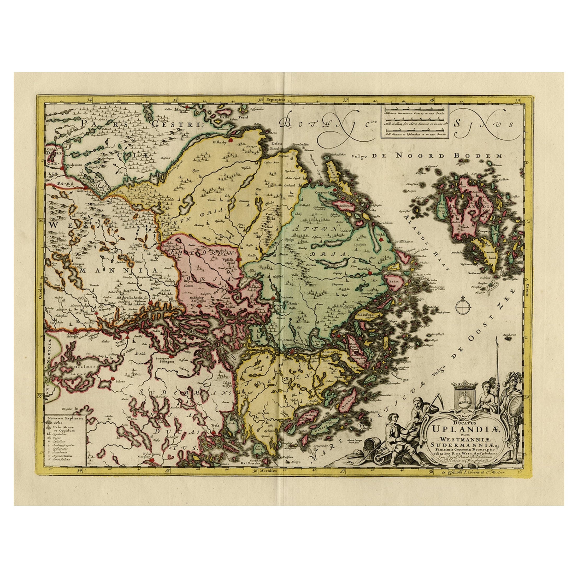 Original and Decorative Antique Engraved Map of Finland and Sweden, ca.1720 For Sale
