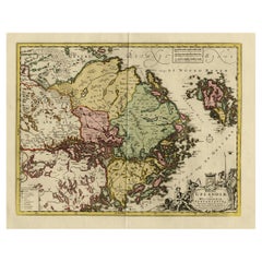 Original and Decorative Antique Engraved Map of Finland and Sweden, ca.1720