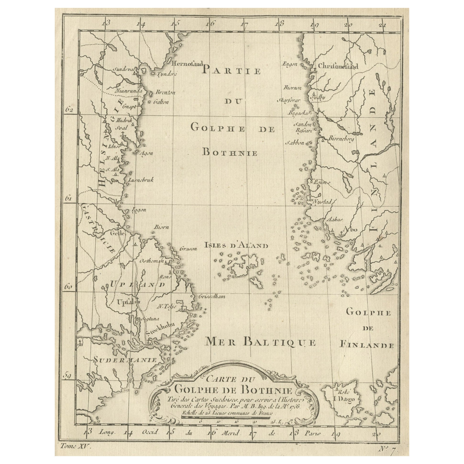 Old Map of the Gulf of Bothnia, the Northernmost Arm of the Baltic Sea, 1759 For Sale