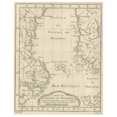 Antique Old Map of the Gulf of Bothnia, the Northernmost Arm of the Baltic Sea, 1759