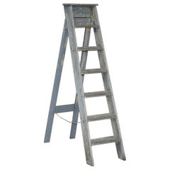 Vintage Pitch Pine circa 1920's Original Aqua Blue Paint Decorators Ladder