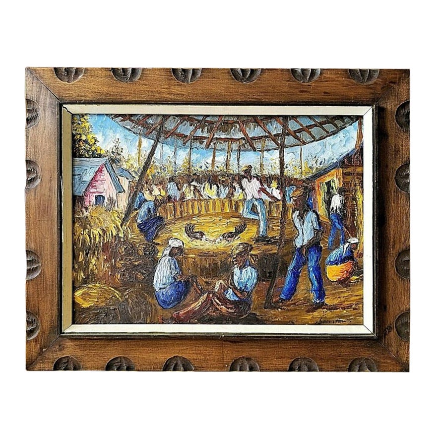 Wesner Pierre-Louis 'Haitian 1948' Oil Painting of Cock Fight For Sale