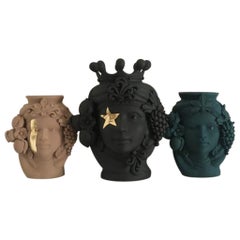 Moorish Heads Vases "Agrigento Bordeaux", Handmade in Italy, 2019, Unique Design