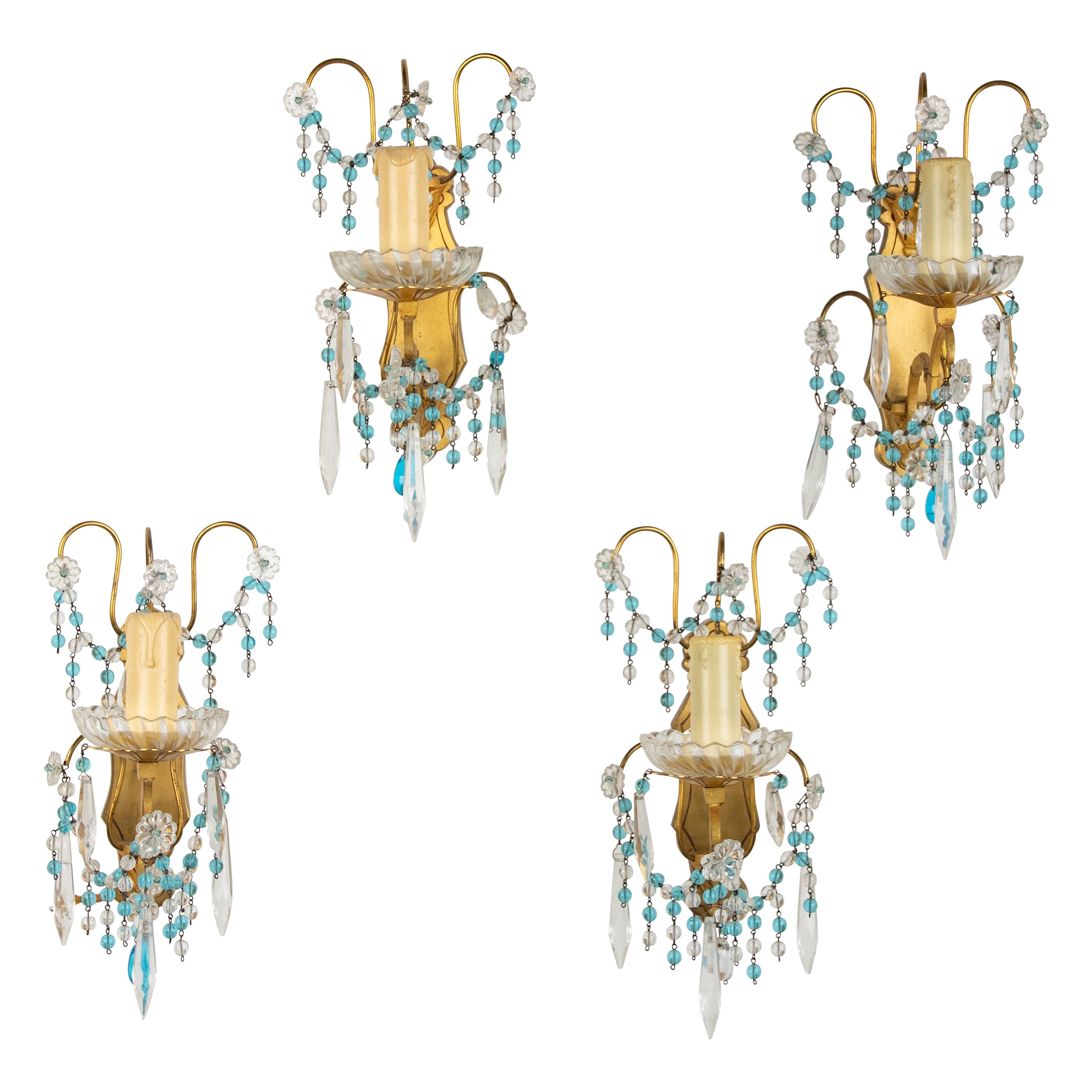 Early 20th Century, Wall Lights / Sconces Blue Glass Drops For Sale