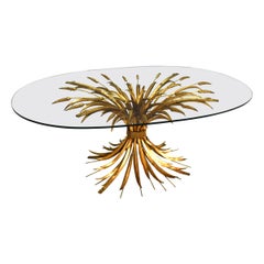 French Gold Wheat and Glass Coffee Table, France, circa 1950