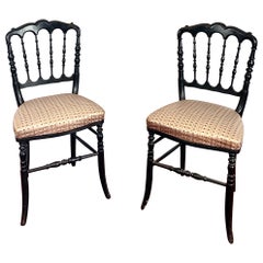 Antique Pair of Napoleon III Chairs in Blackened Wood