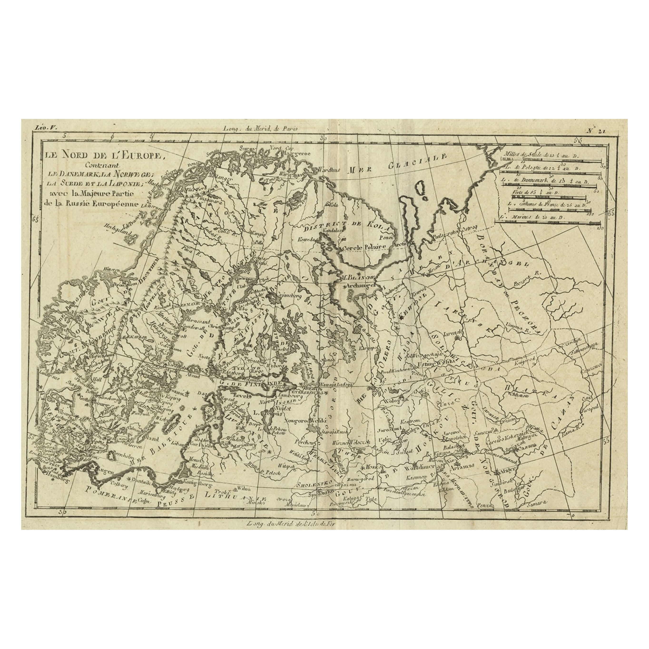 Antique Map of Northern Europe and European Russia, ca.1780 For Sale