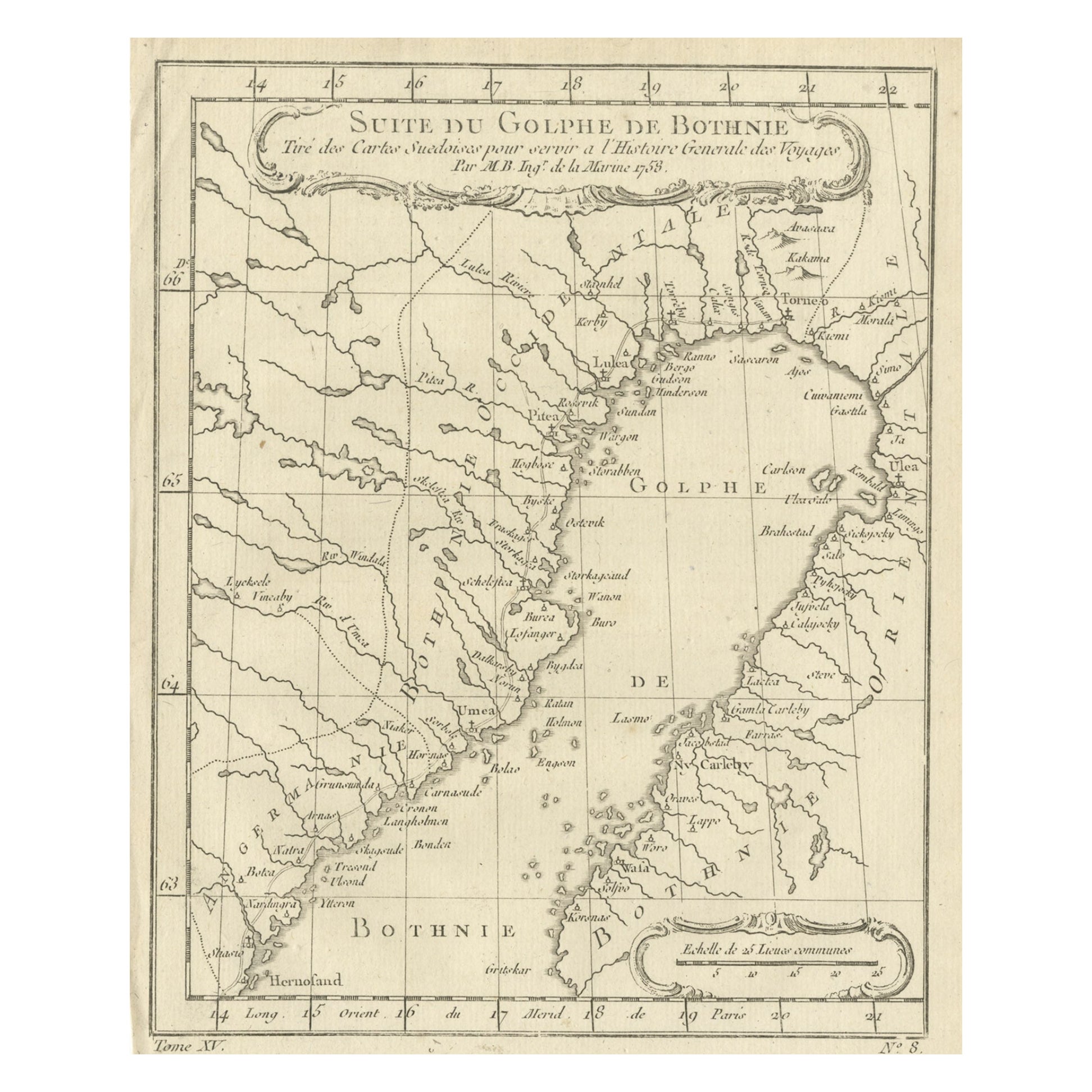 Antique Map of the Gulf of Bothnia, the Northernmost Arm of the Baltic, 1759