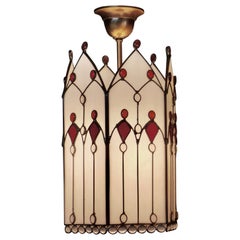 Large Arts and Crafts Stained Glass Hall Lantern Ceiling Light