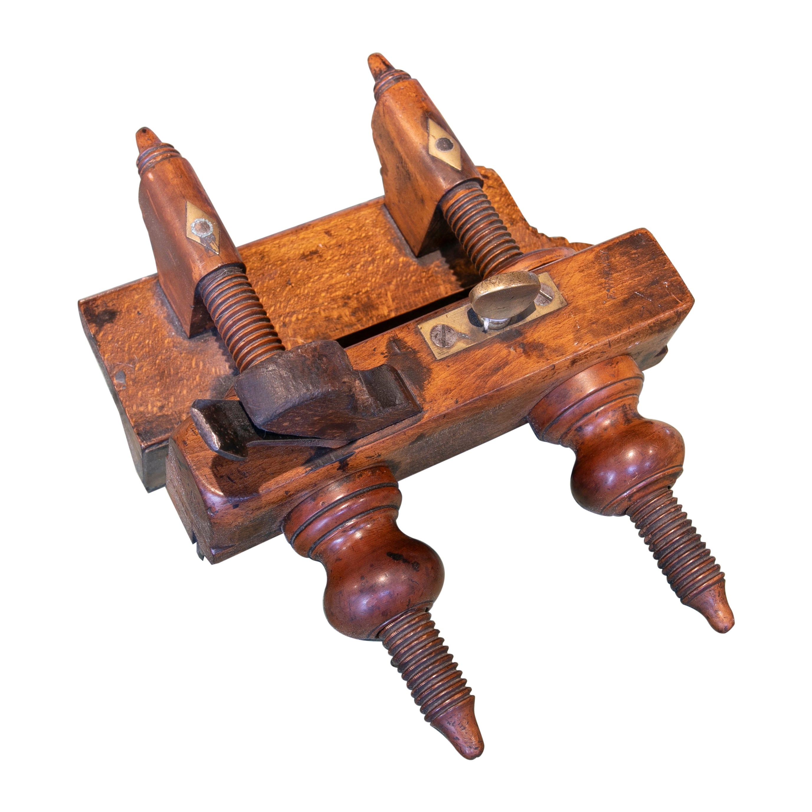 Late 20th Century Spanish Walnut Carpenter's Tool w/ Bronze Fittings & Decor