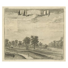 Ancienne estampe ancienne de Fort Noordwijk, Batavia, dans les Antiquités des Indes orientales néerlandaises, 1739