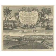 Antique Large Title Cartouche and a View of Wilhermsdorf, Beieren, Germany, 1744