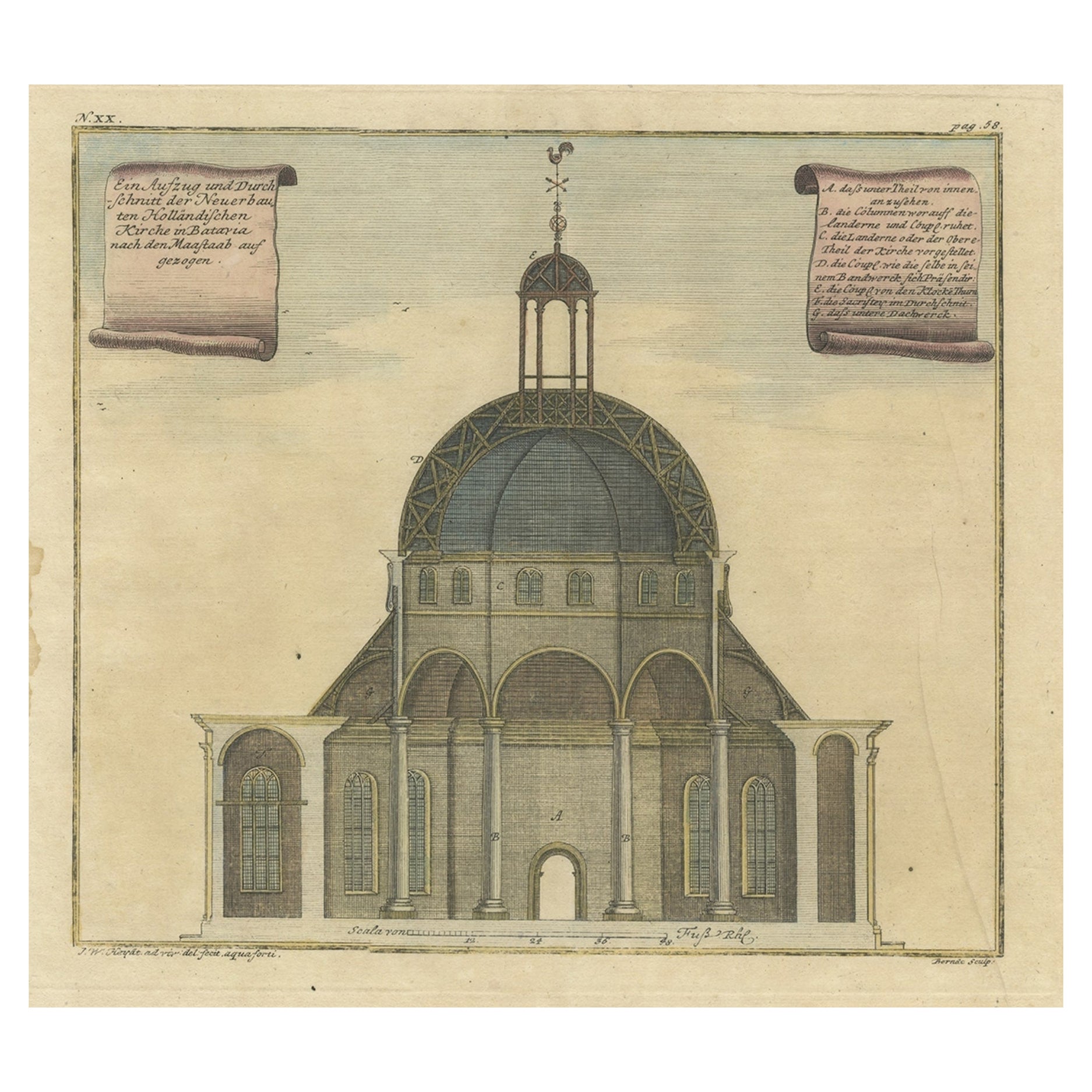 Old Antque Pirint of the New Dutch Church of Batavia 'Jakarta, Indonesia', 1744 For Sale