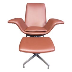 Vintage Stylish Leather Lounge Chair with Matching Ottoman