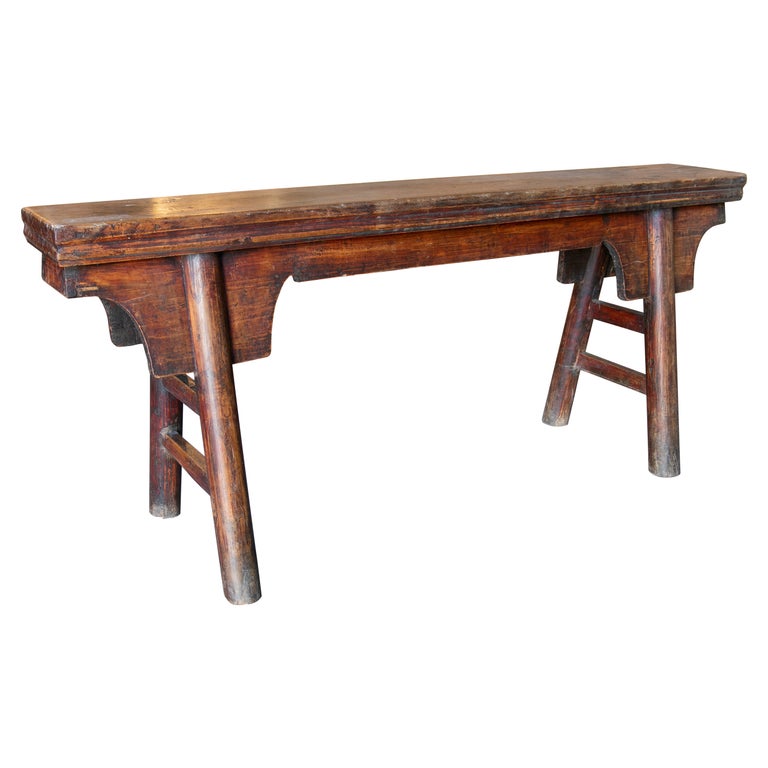 Oriental 1980s Chinese Elm Wood Bench from Beijing at 1stDibs