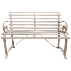 Vintage 1990s Spanish 2-Seater Rivetted Iron White Garden Bench