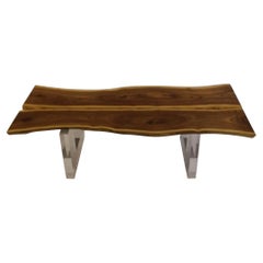 Vintage Large Mid Century Modern Lucite Feet Natural Wood Coffee Cocktail Tables Bench