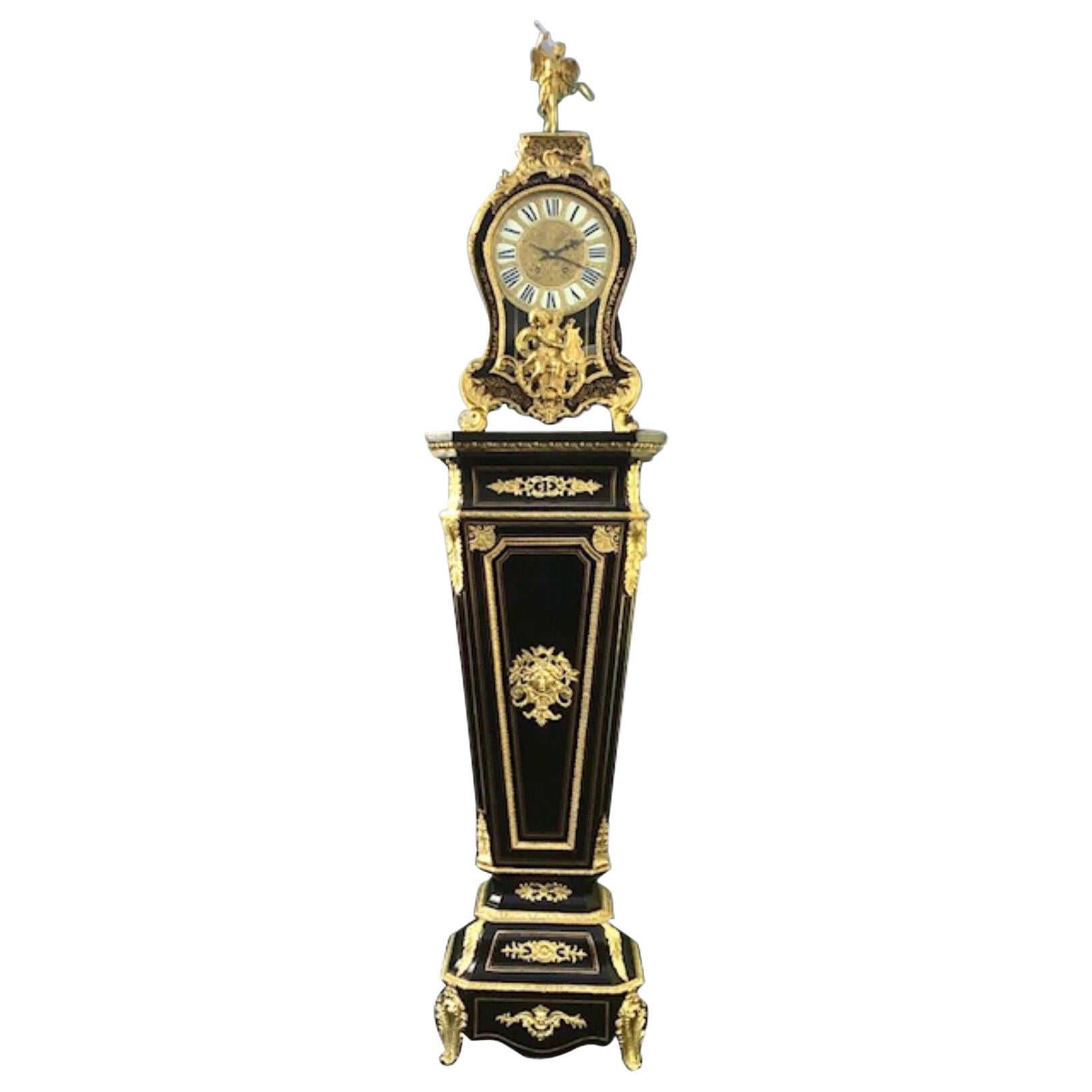 Antique Boulle Pedestal Clock by Dubuc Paris