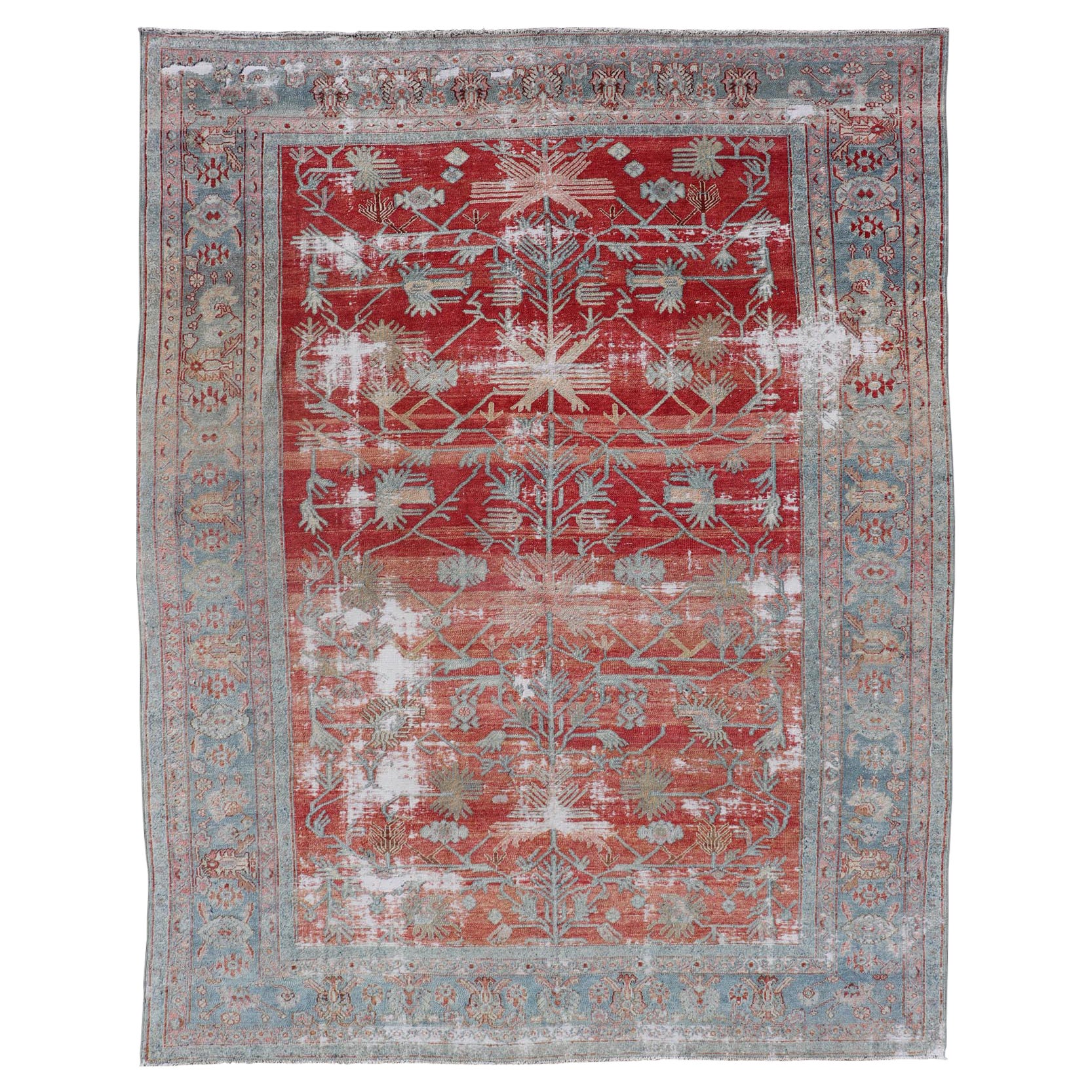 Antique Hand-Knotted Persian Bibikabad Rug in Wool with Unique Medallions For Sale