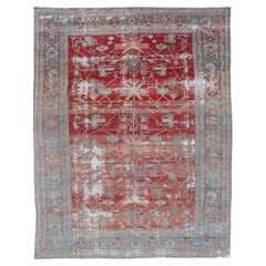 Antique Hand-Knotted Persian Bibikabad Rug in Wool with Unique Medallions