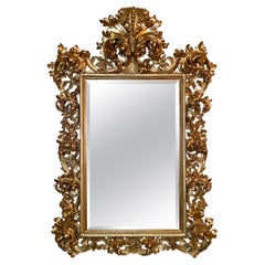 Antique 19th Century Carved Wood with Gold Leaf Beveled Mirror, Circa 1880-1890