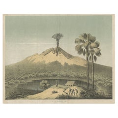 Beautiful Lithograph of The Vulcano Gunung Lamongan, Java, Indonesia, c.1853