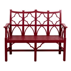 Red Chinese Chippendale Style Painted Bench