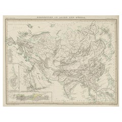 Original Antique Map Showing the Mountain Ranges in Asia and Europe, 1849