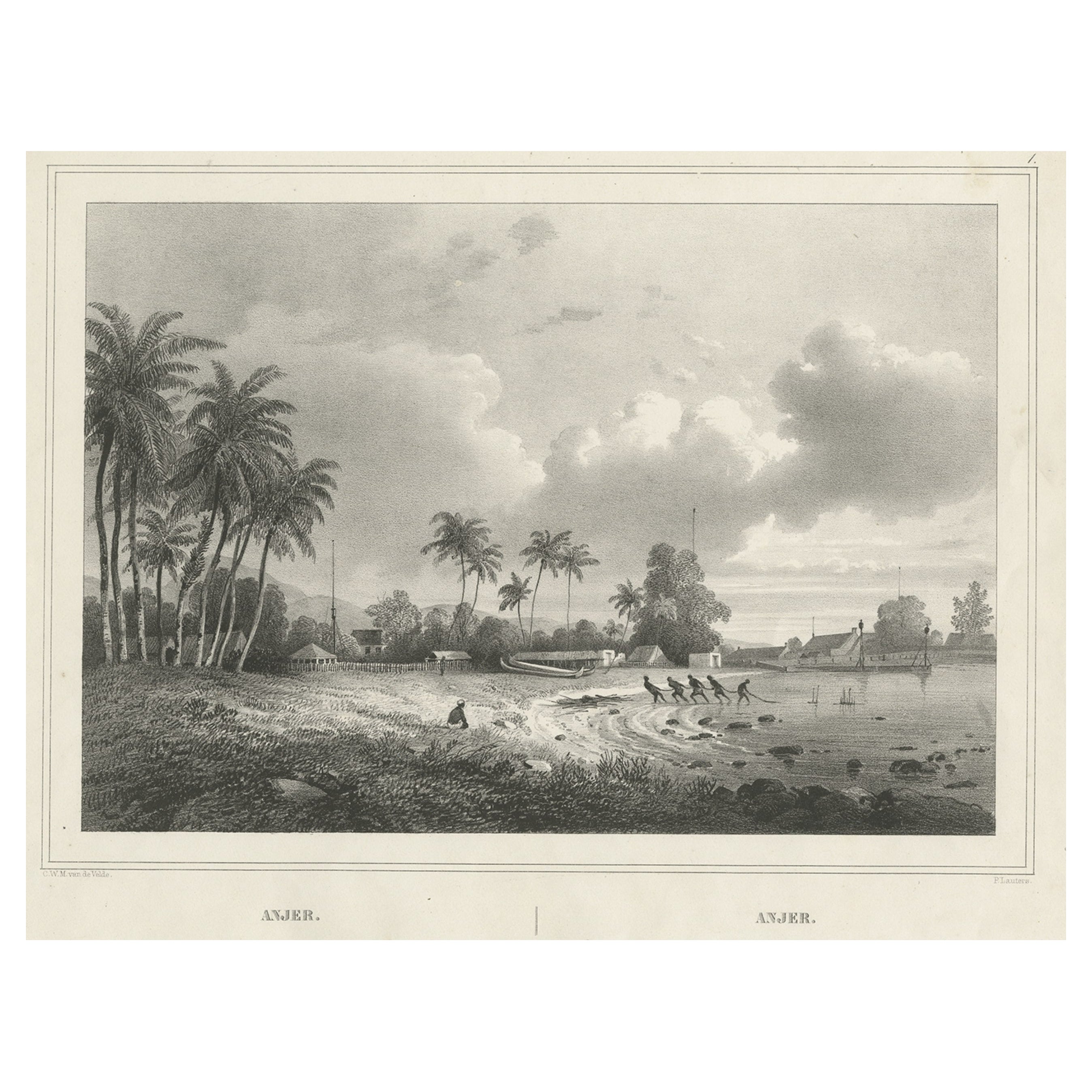 Old Print of Anjer or Anyer, Küstenstadt in Banten, Westjapan, Indonesien, 1844 im Angebot