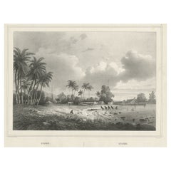 Antique Old Print of Anjer or Anyer, Coastal Town in Banten, West Java, Indonesia, 1844