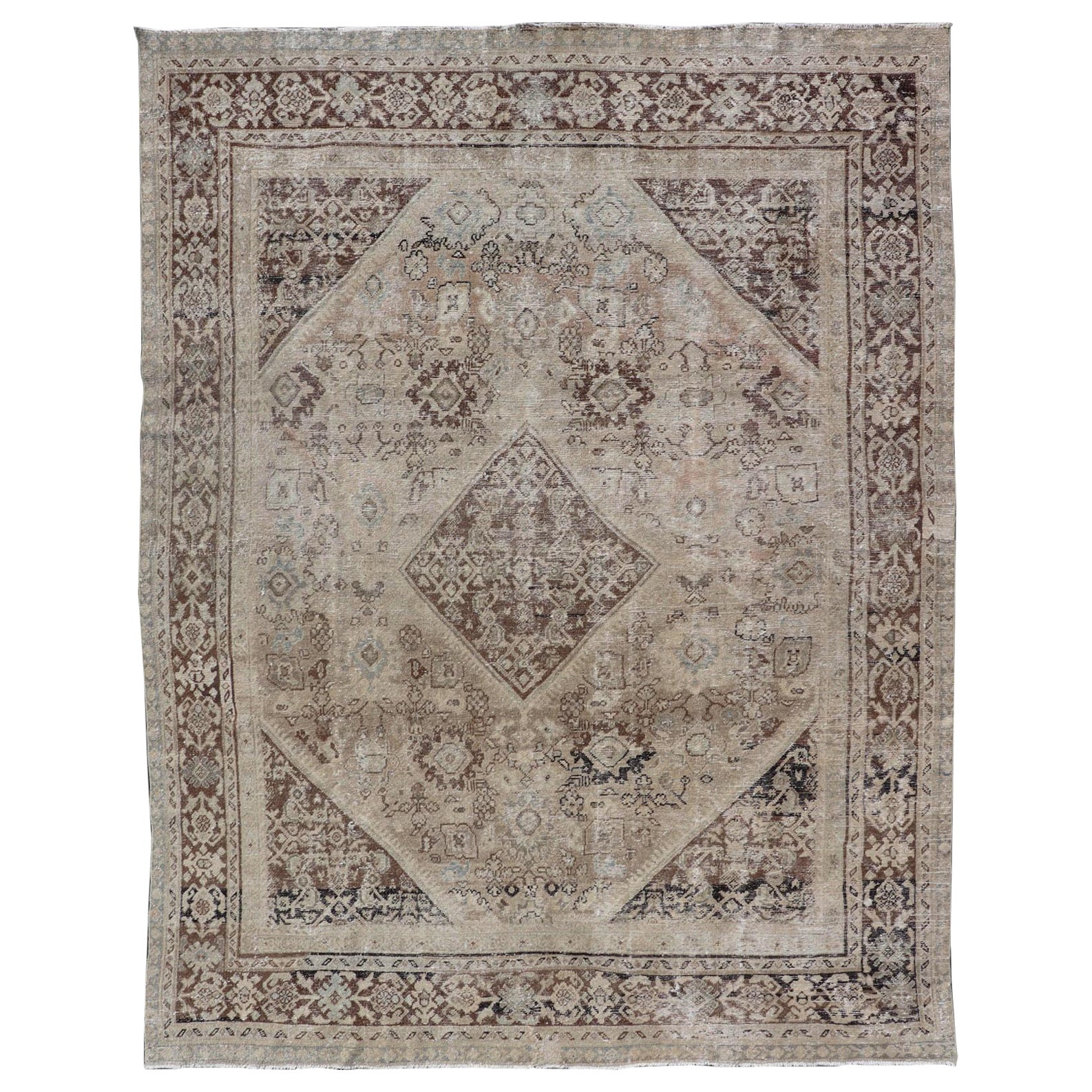 Antique Persian Sultanabad-Mahal Rug with Sub-Geometric Design With Medallion 