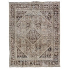 Antique Persian Sultanabad-Mahal Rug with Sub-Geometric Design With Medallion 